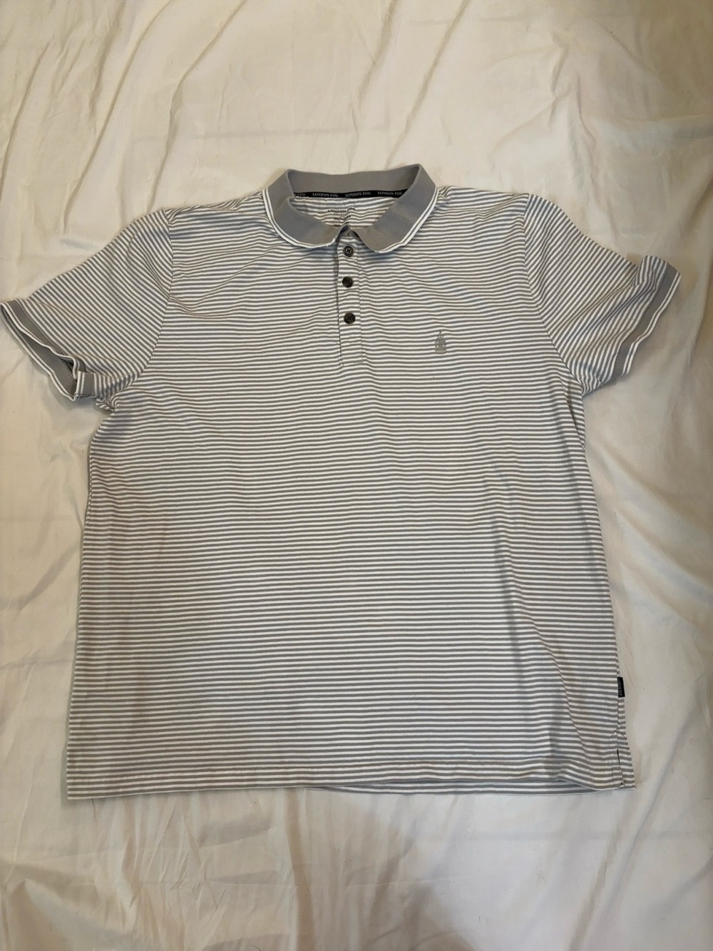 London Fog Collection Gray & White Striped Polo Shirt Men’s XXL Short Sleeve